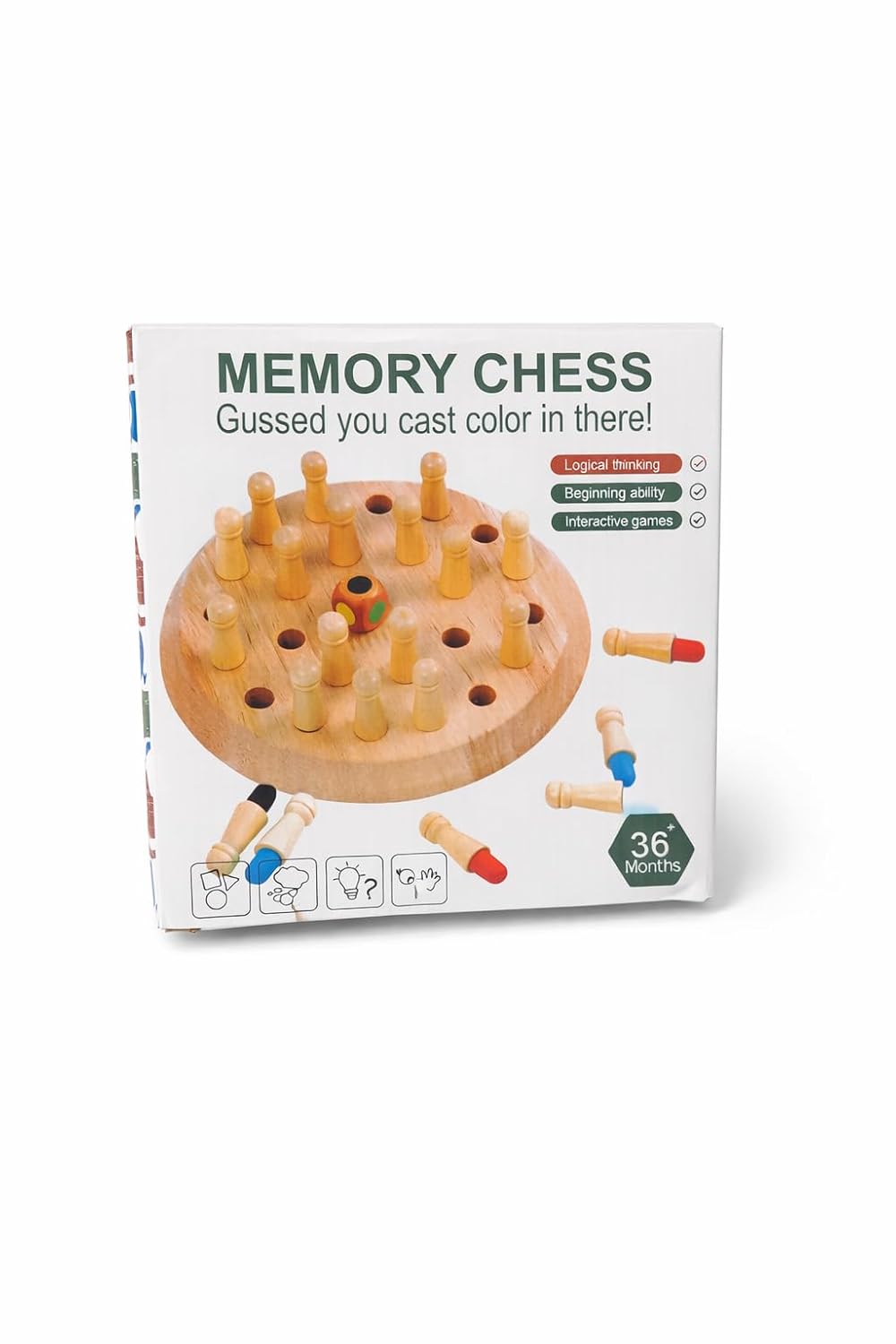 Memory Chess Game with Colour Matching Pegs and Dice, for Toddlers 3 Years and Above